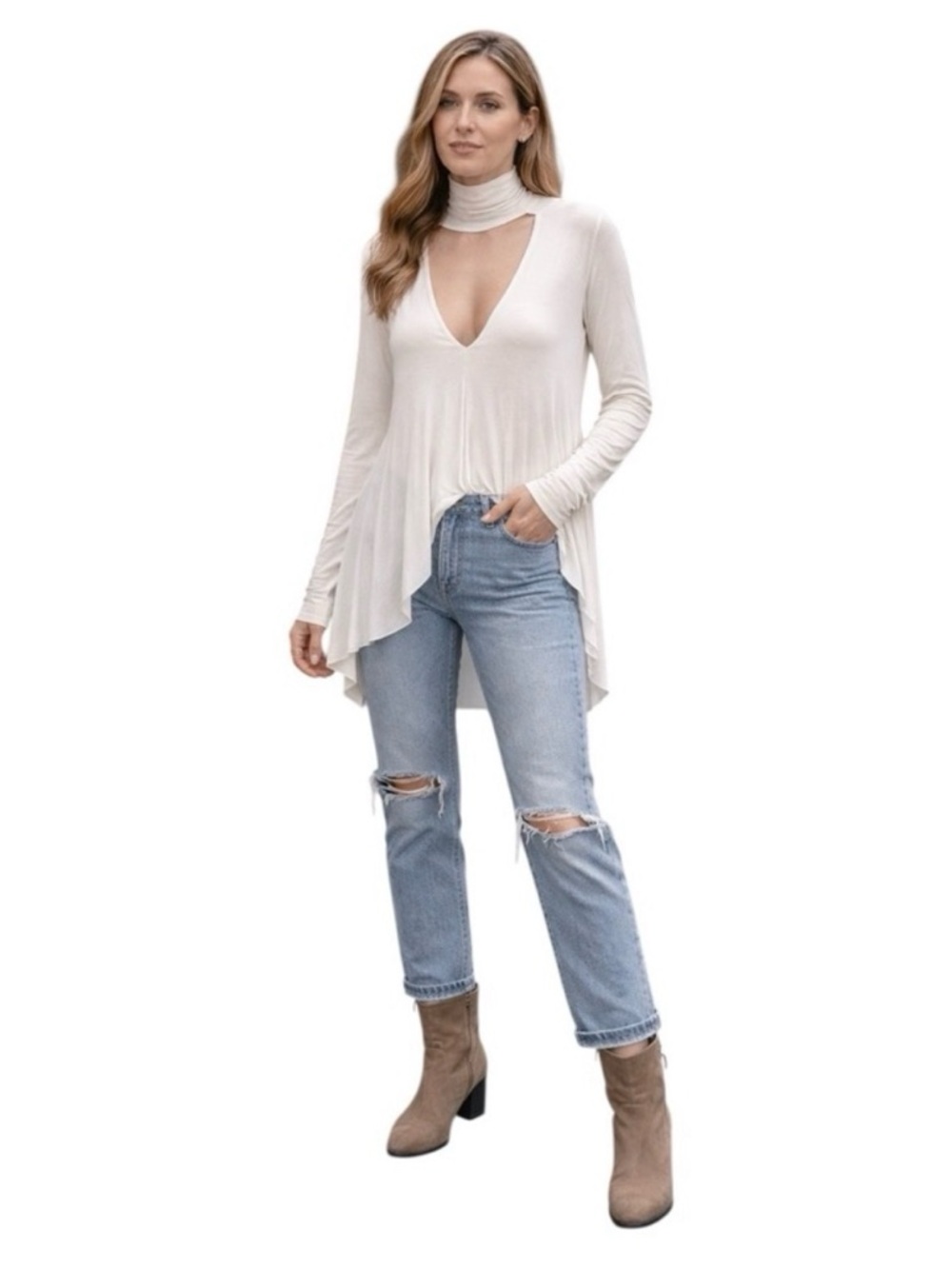 Free People White Uptown Choker Swing Top Women’s Medium Effortless Flowy Boho